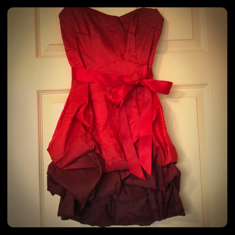Strapless Ombré Red to Maroon Cocktail Party Dress